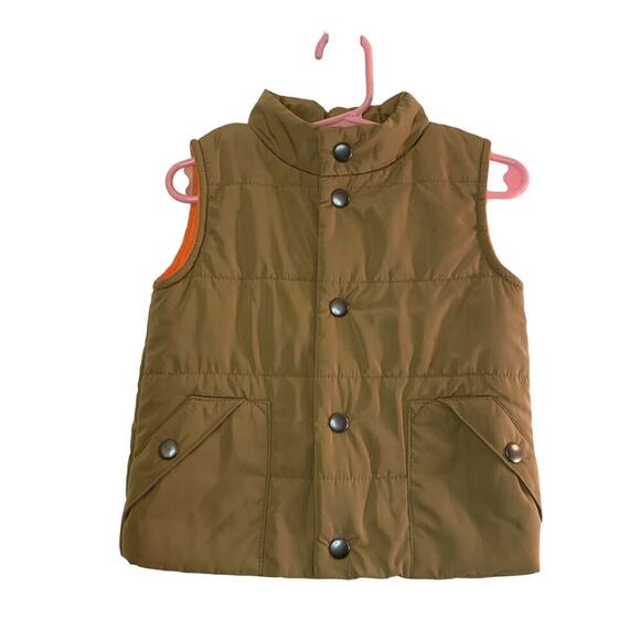 OSHKOSH B’GOSH Boy’s Tan with Orange Fleece Lining Snap Up Vest / Size: 18 Mos - Picture 1 of 10